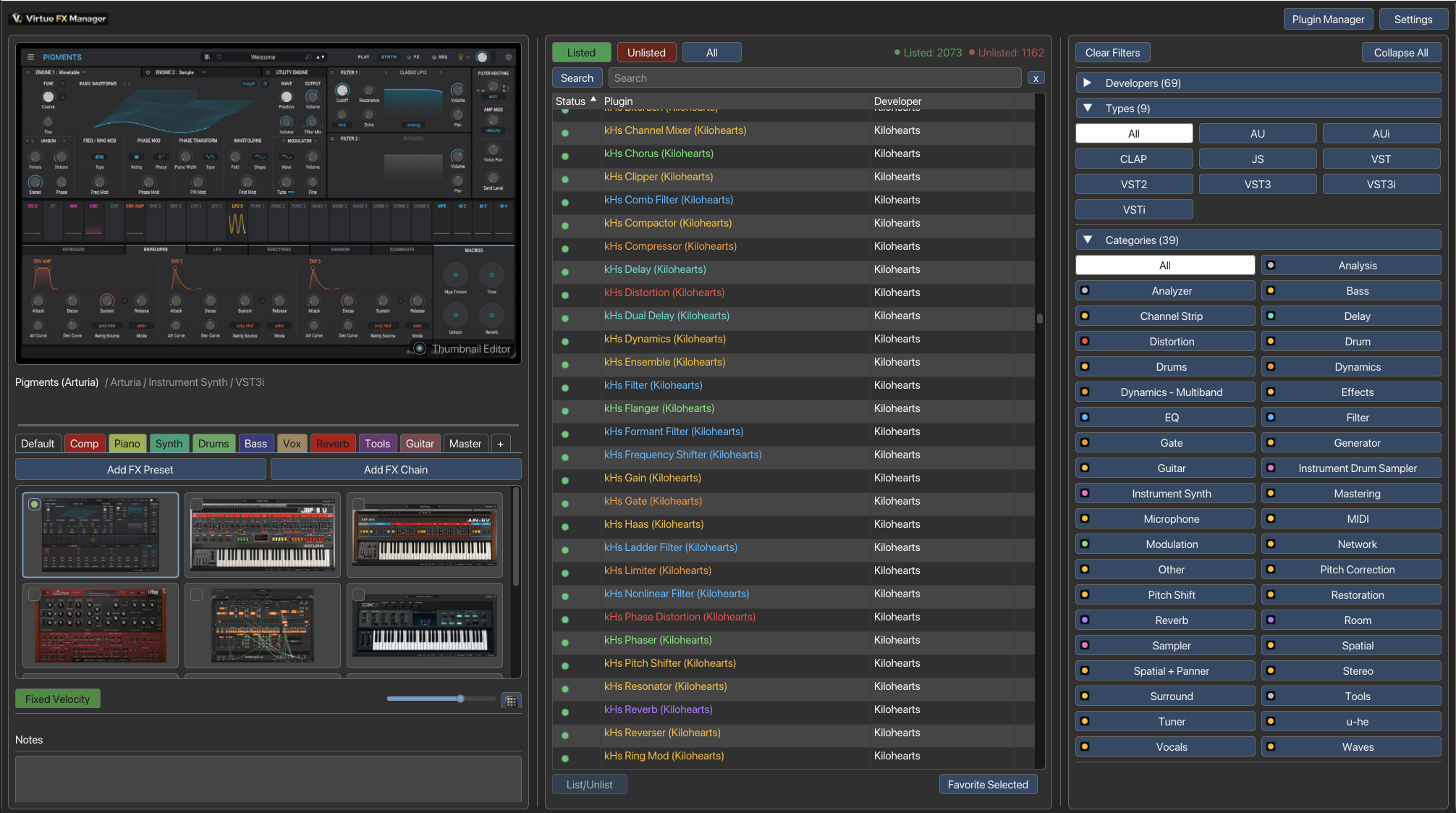 Main interface showing a plugin loading with Pigments visual