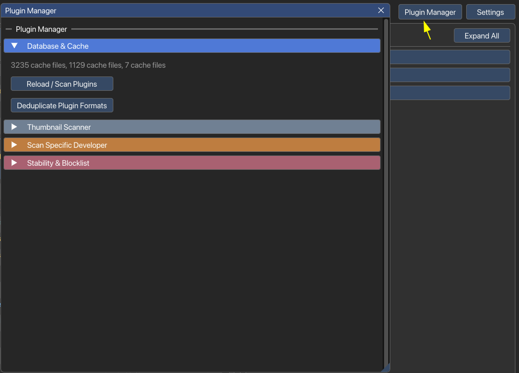 Plugin Manager - Main panel