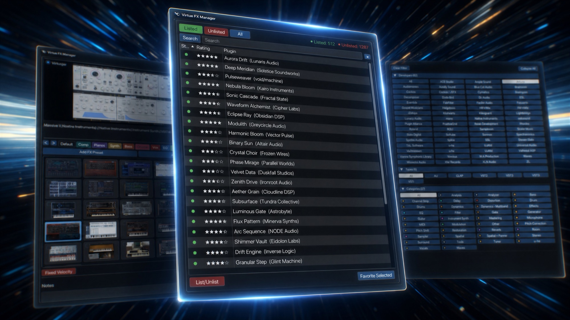 Status circles showing active (listed) and inactive (hidden) plugins